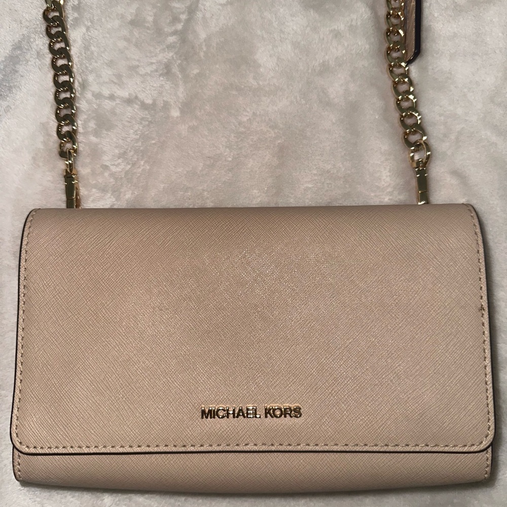 Michael Kors Taupe Crossbody Bag with Gold Chain